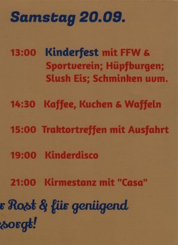 Programm Samstag Kirmes 2025